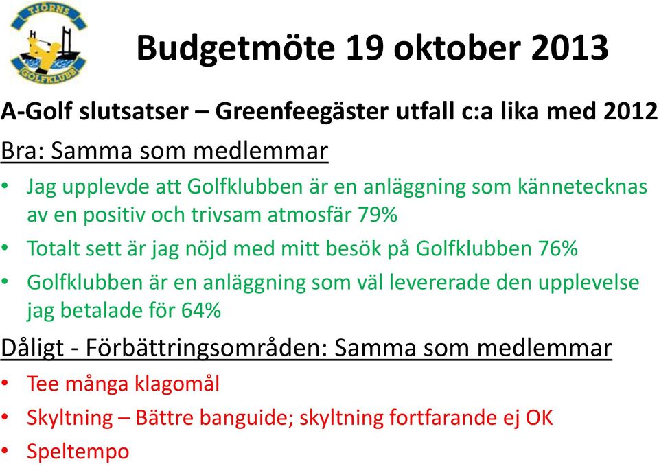 med mitt besök på Golfklubben 76% Golfklubben är en anläggning som väl levererade den upplevelse jag betalade för 64%