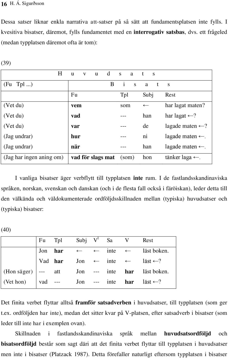 (Vet du) var --- de lagade maten? (Jag undrar) (Jag undrar) hur när --- --- ni han lagade maten. lagade maten. (Jag har ingen aning om) vad för slags mat (som) hon tänker laga.