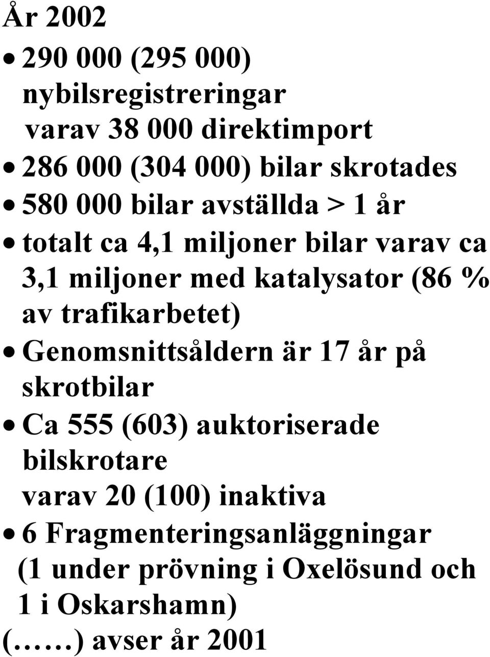 trafikarbetet) Genomsnittsåldern är 17 år på skrotbilar Ca 555 (603) auktoriserade bilskrotare varav 20