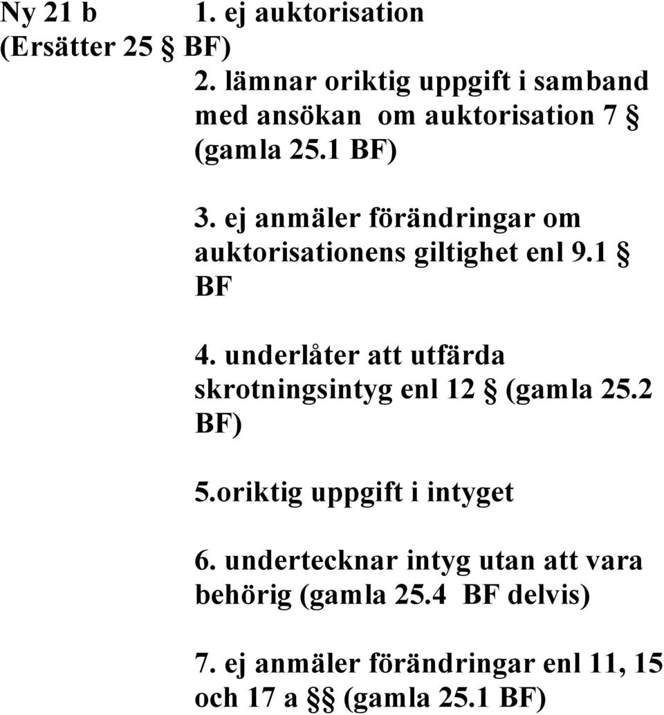 ej anmäler förändringar om auktorisationens giltighet enl 9.1 BF 4.