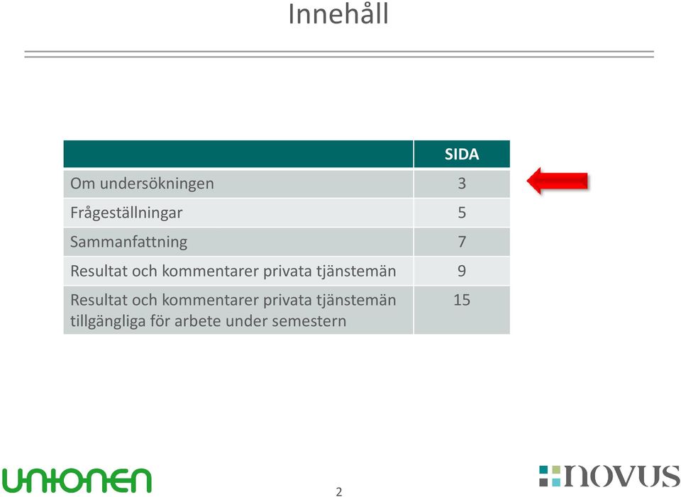 privata tjänstemän 9 Resultatoch kommentarer