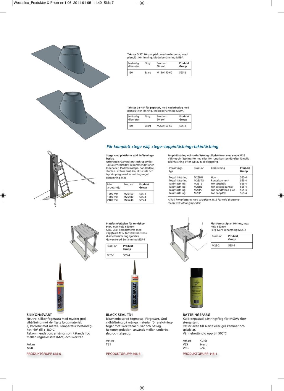 Modulbenämning M20A 60 isol 150 Svart M20A150-60 565-2 För komplett stege välj, stege+toppinfästning+takinfästning Stege med plattform exkl.