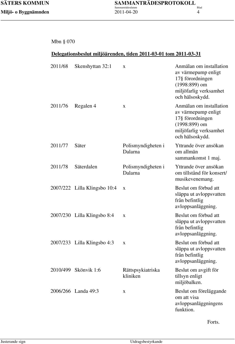 2011/77 Säter Polismyndigheten i Dalarna 2011/78 Säterdalen Polismyndigheten i Dalarna Yttrande över ansökan om allmän sammankomst 1 maj.