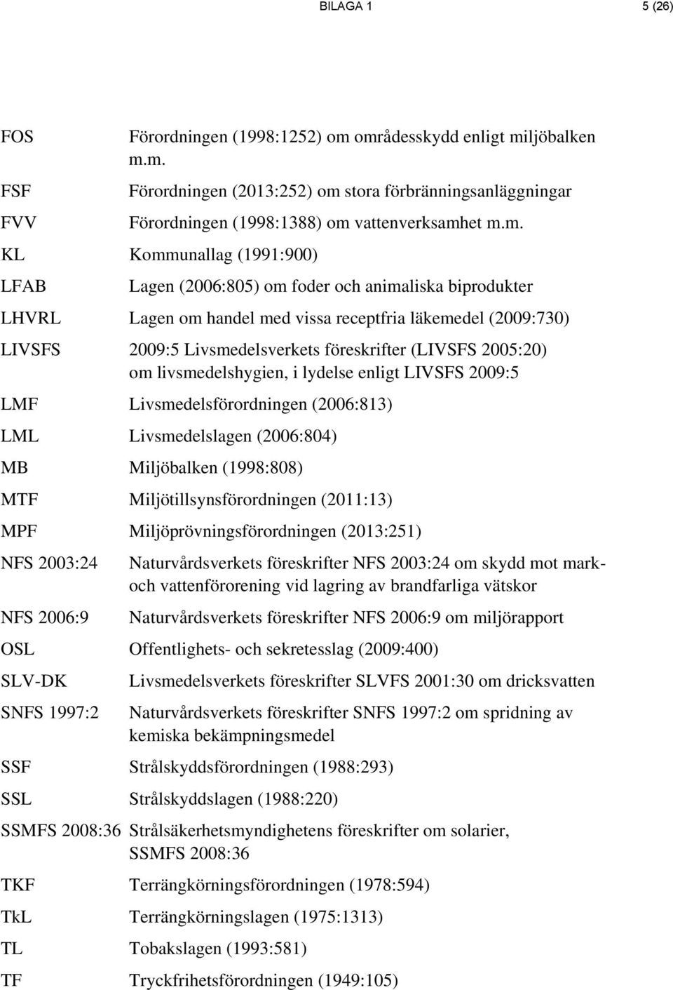 foder och animaliska biprodukter LHVRL Lagen om handel med vissa receptfria läkemedel (2009:730) LIVSFS 2009:5 Livsmedelsverkets föreskrifter (LIVSFS 2005:20) om livsmedelshygien, i lydelse enligt