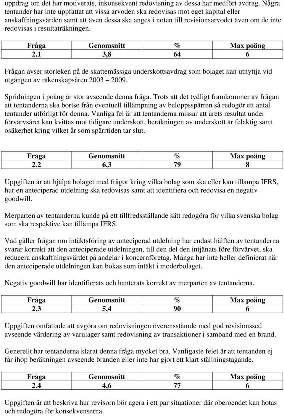 resultaträkningen. 2.1 3,8 64 6 Frågan avser storleken på de skattemässiga underskottsavdrag som bolaget kan utnyttja vid utgången av räkenskapsåren 2003 2009.