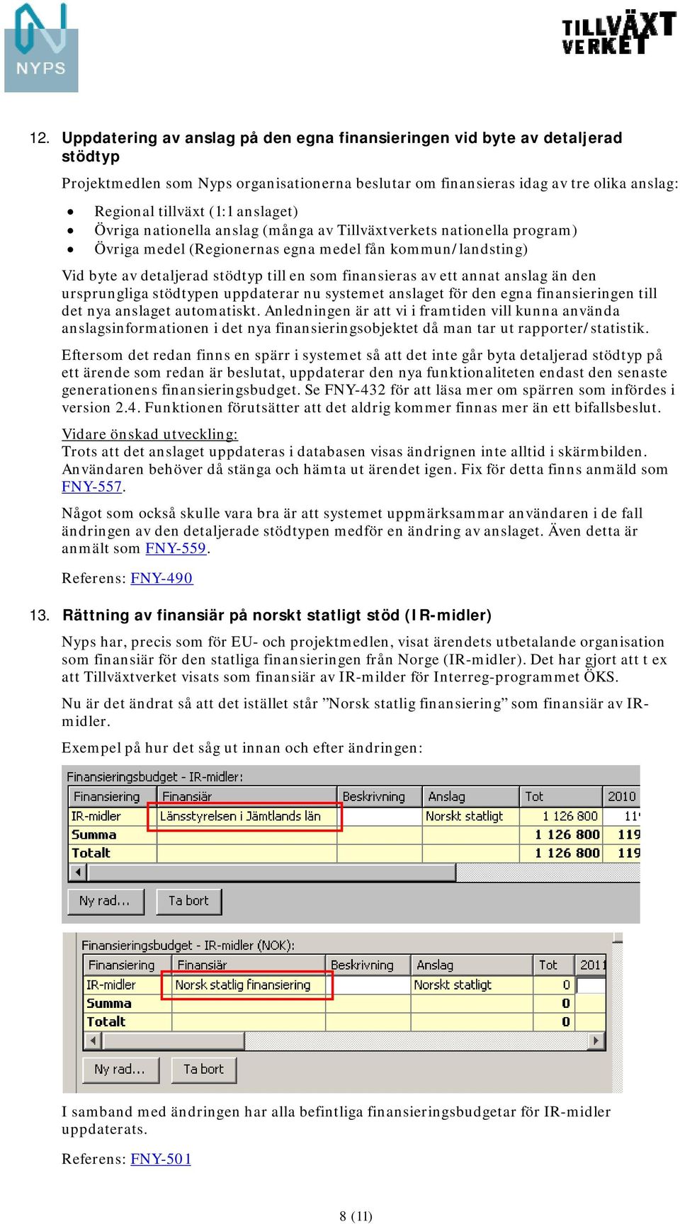 ett annat anslag än den ursprungliga stödtypen uppdaterar nu systemet anslaget för den egna finansieringen till det nya anslaget automatiskt.