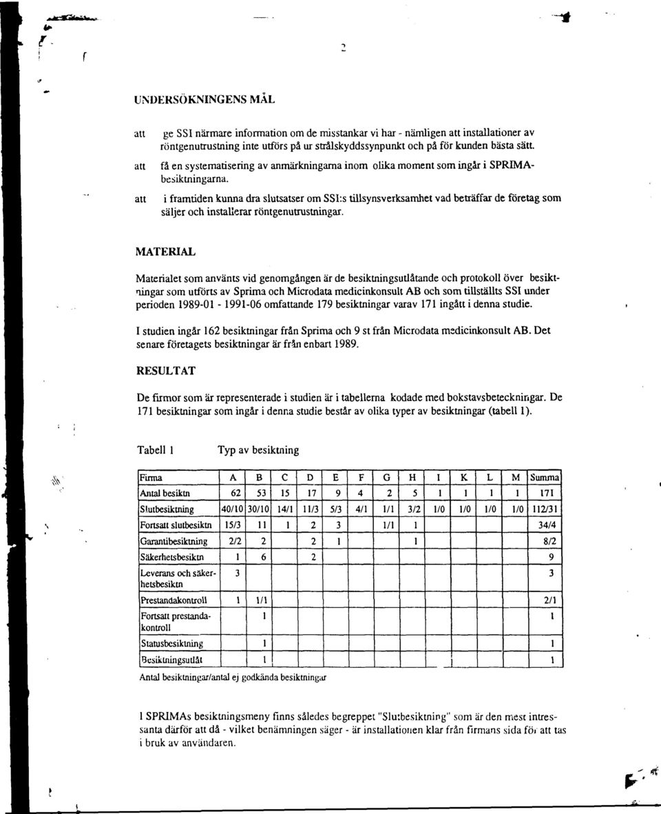 i framtiden kunna dra slutsatser om SSI:s tillsynsverksamhet vad beträffar de företag som säljer och installerar röntgenutrustningar.