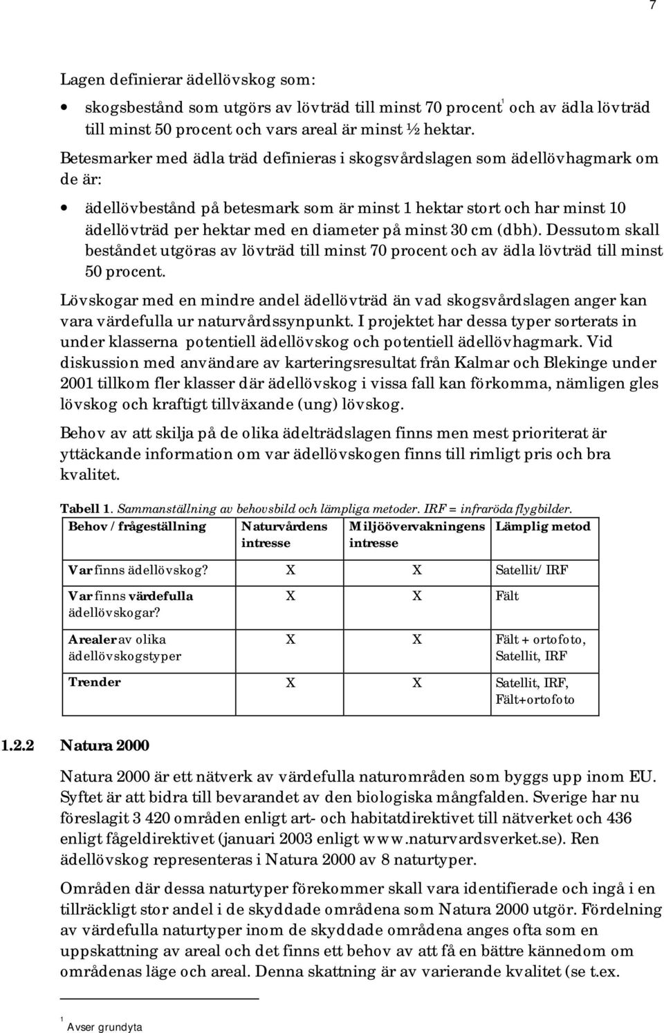 minst 30 cm (dbh). Dessutom skall beståndet utgöras av lövträd till minst 70 procent och av ädla lövträd till minst 50 procent.