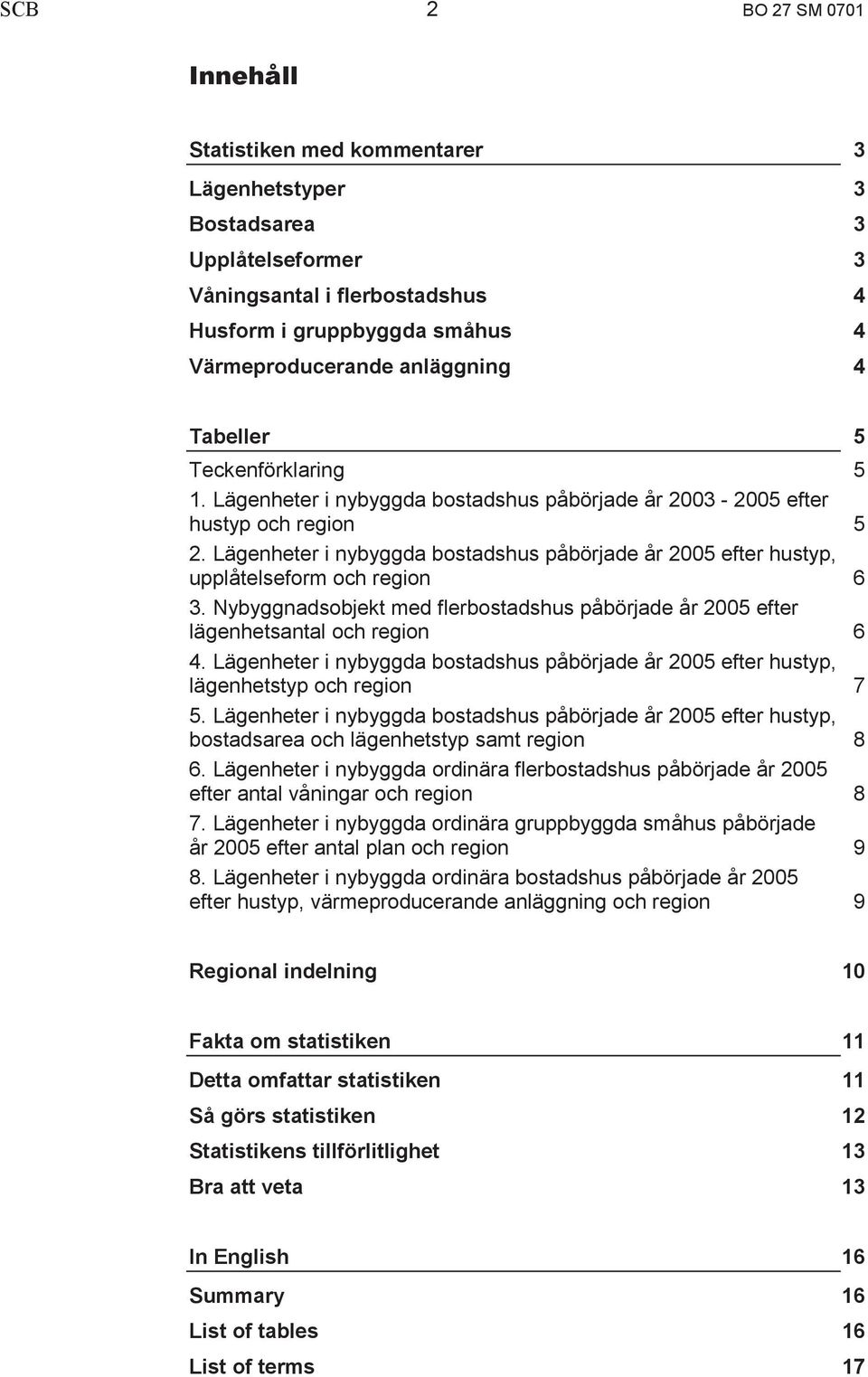 Lägenheter i nybyggda bostadshus påbörjade år 2005 efter hustyp, upplåtelseform och region 6 3. Nybyggnadsobjekt med flerbostadshus påbörjade år 2005 efter lägenhetsantal och region 6 4.