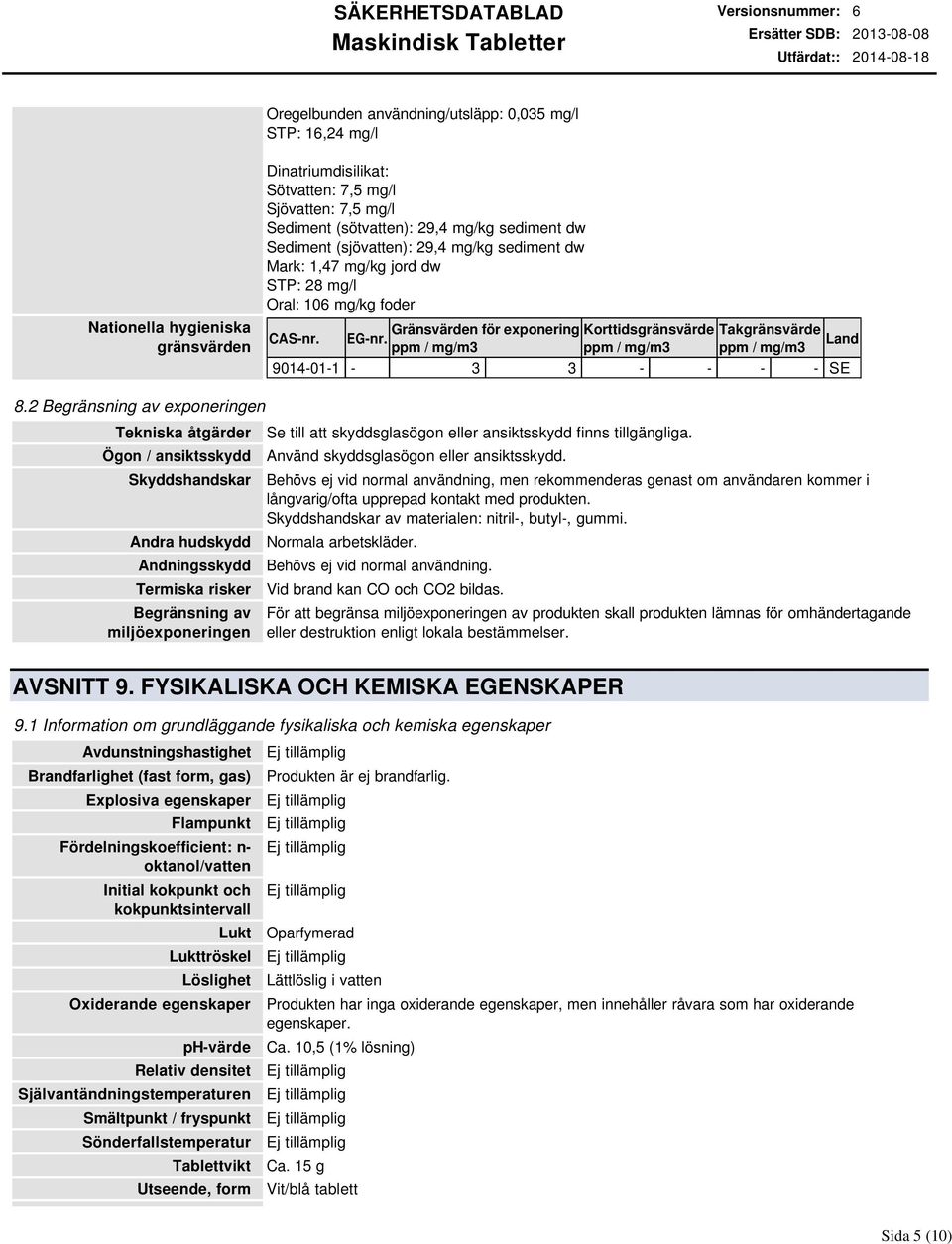 Land ppm / mg/m3 ppm / mg/m3 ppm / mg/m3 9014011 3 3 SE 8.