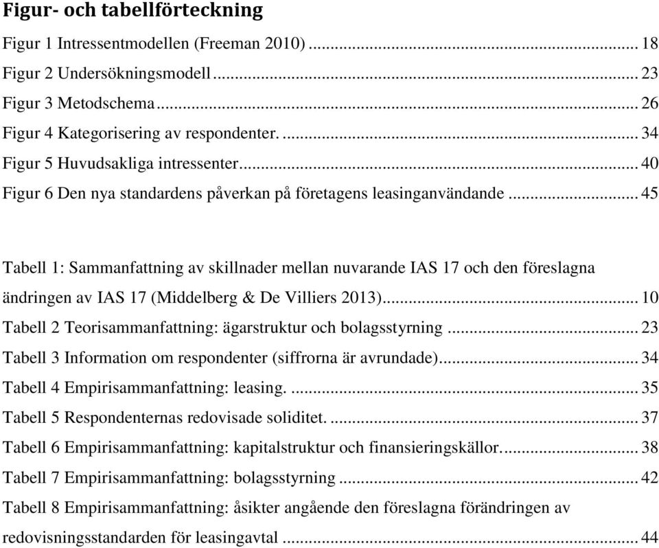 .. 45 Tabell 1: Sammanfattning av skillnader mellan nuvarande IAS 17 och den föreslagna ändringen av IAS 17 (Middelberg & De Villiers 2013).