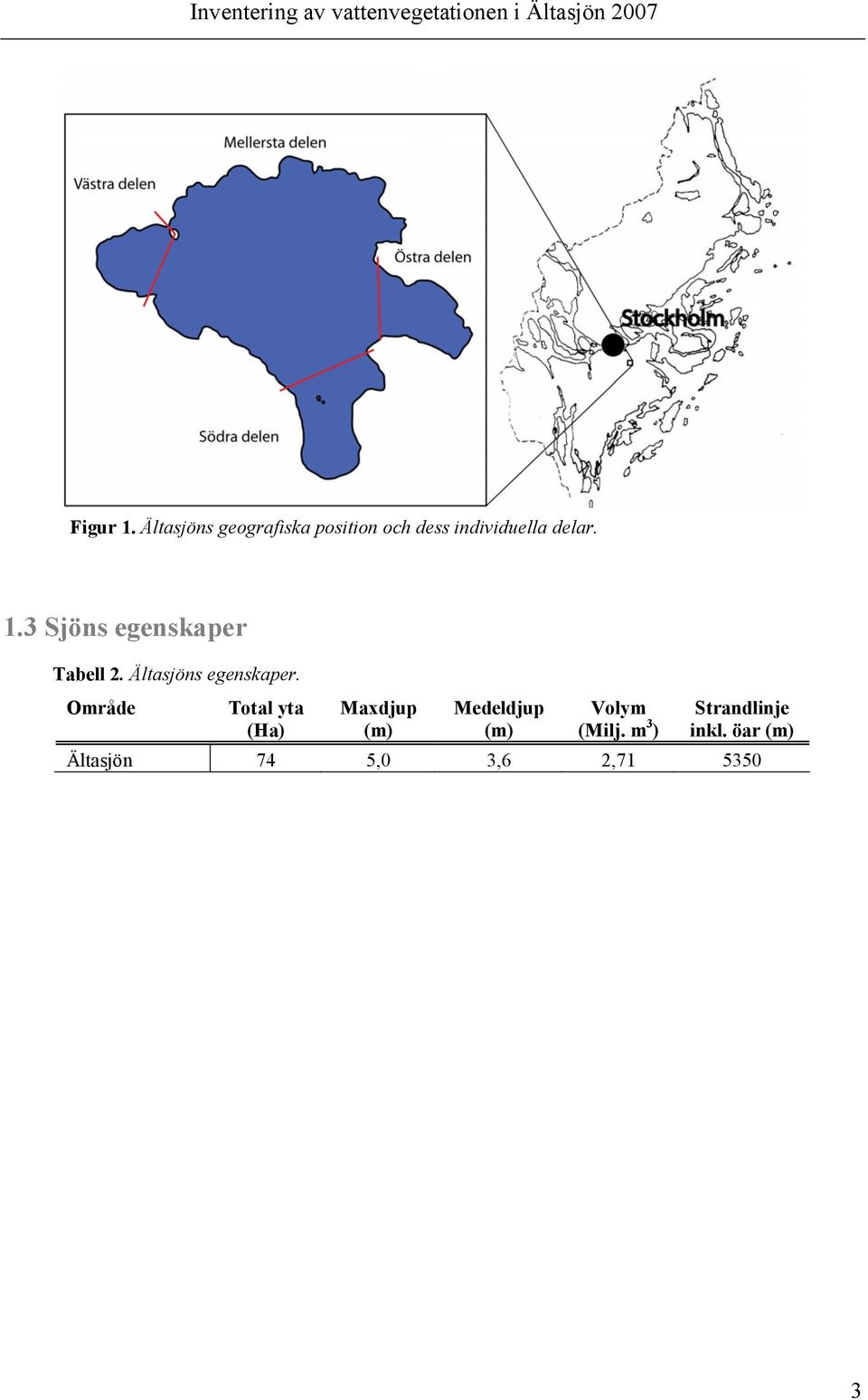 3 Sjöns egenskaper Tabell 2. Ältasjöns egenskaper.