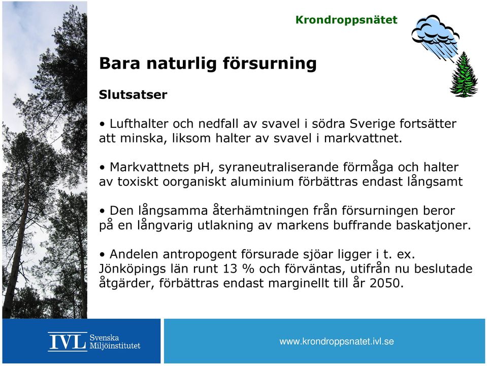 Markvattnets ph, syraneutraliserande förmåga och halter av toxiskt oorganiskt aluminium förbättras endast långsamt Den långsamma