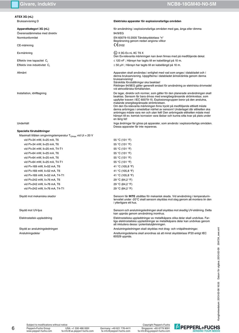 bruksanvisning. Uppgifterna i databladet ärinskränkta genom denna bruksanvisning! Särskilda förutsättningar ska beaktas!