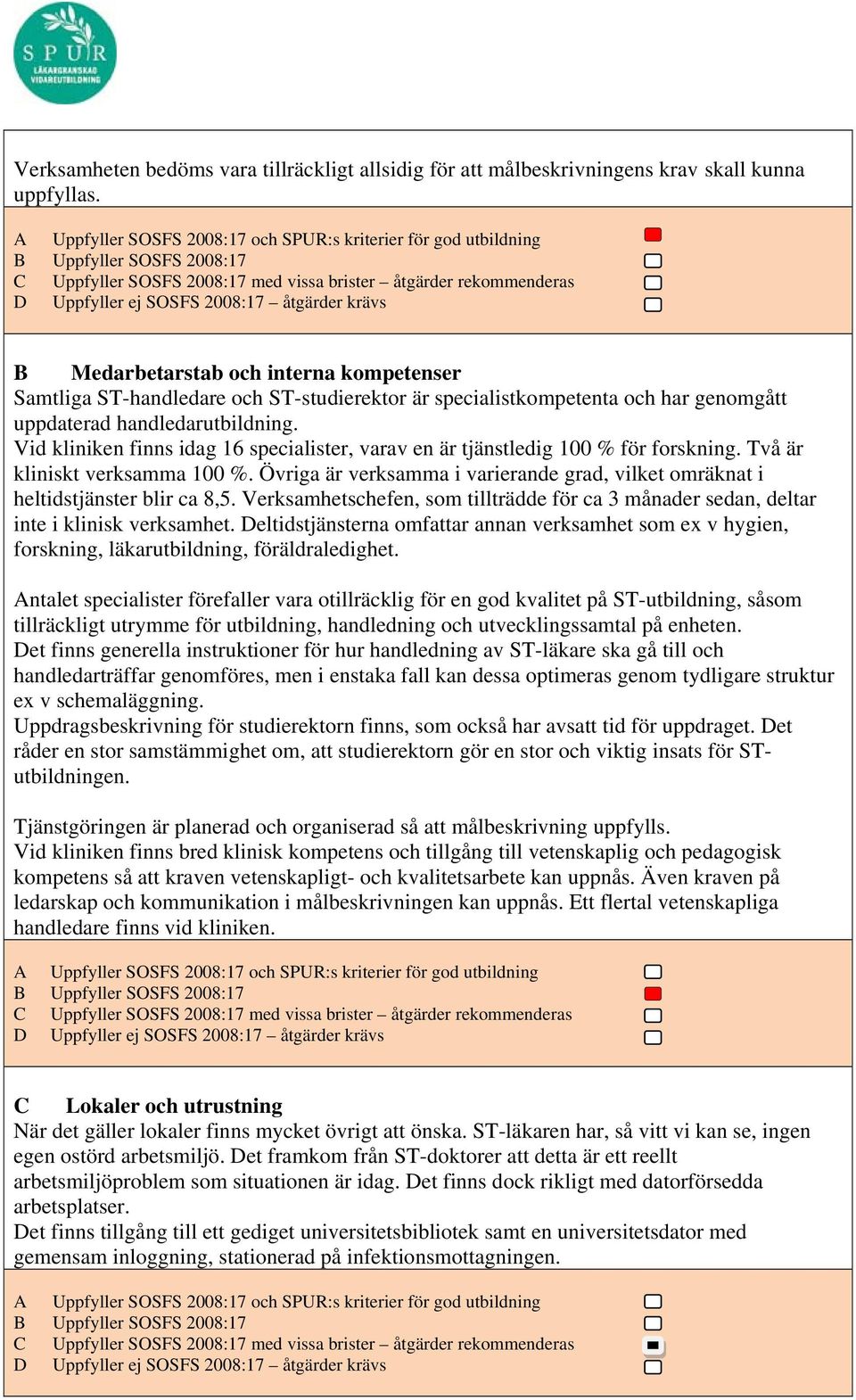 Vid kliniken finns idag 16 specialister, varav en är tjänstledig 100 % för forskning. Två är kliniskt verksamma 100 %.