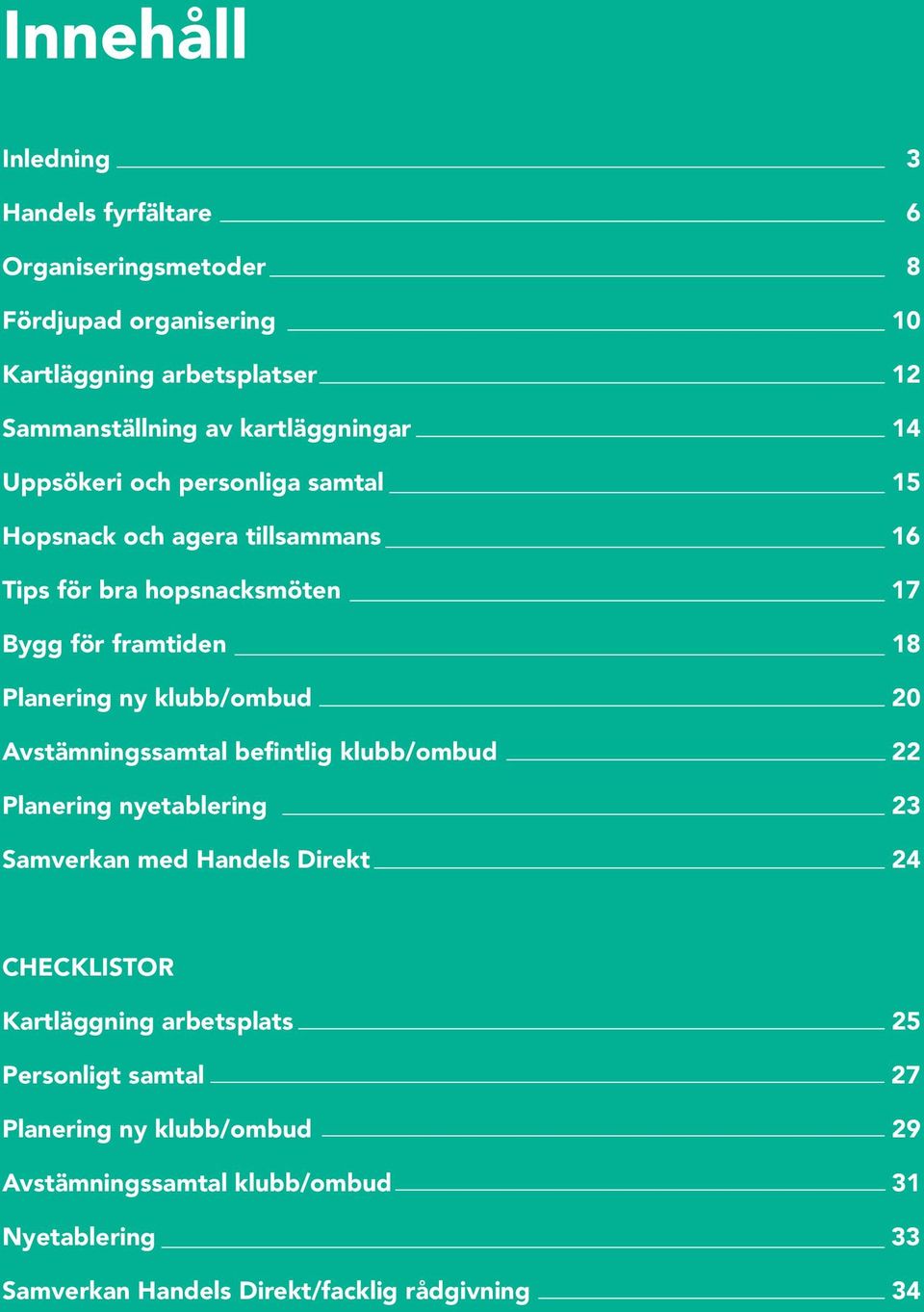 Planering ny klubb/ombud 20 Avstämningssamtal befintlig klubb/ombud 22 Planering nyetablering 23 Samverkan med Handels Direkt 24 CHECKLISTOR