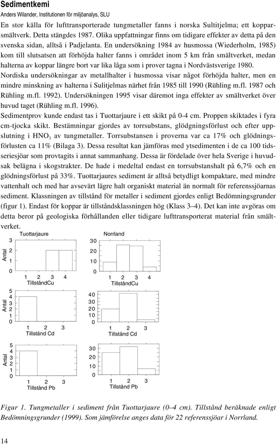 En undersökning 1984 av husmossa (Wiederholm, 1985) kom till slutsatsen att förhöjda halter fanns i området inom 5 km från smältverket, medan halterna av koppar längre bort var lika låga som i prover