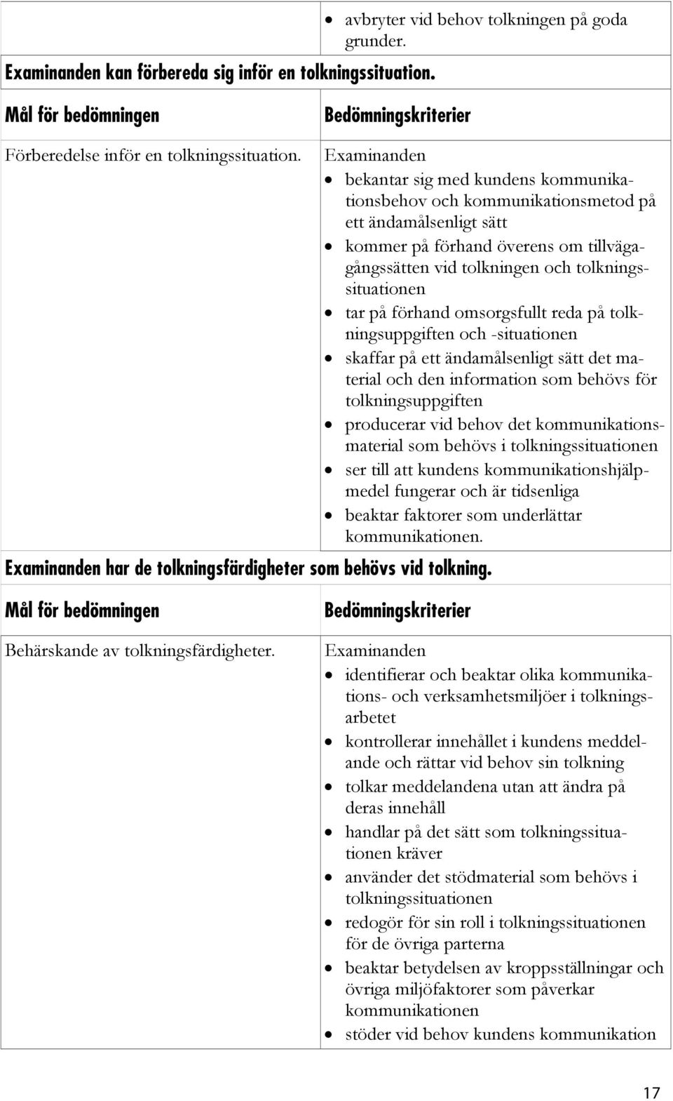 omsorgsfullt reda på tolkningsuppgiften och -situationen skaffar på ett ändamålsenligt sätt det material och den information som behövs för tolkningsuppgiften producerar vid behov det