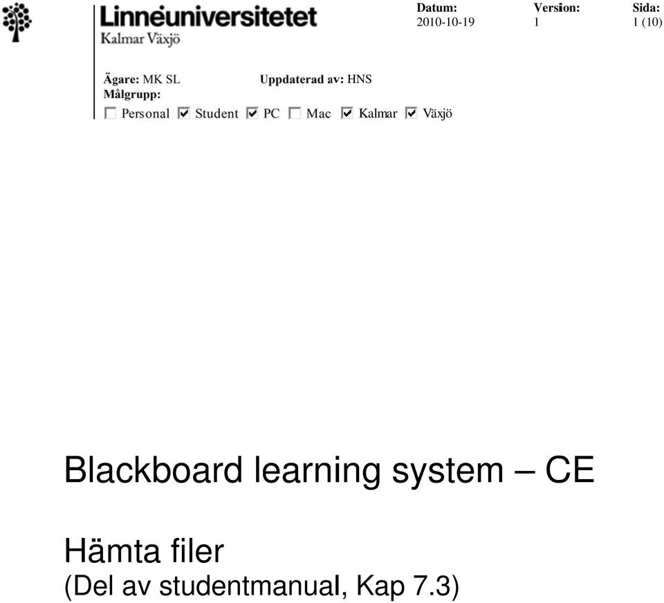 Kalmar Växjö Blackboard learning