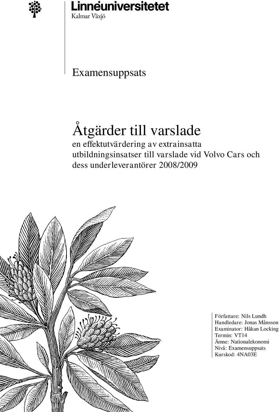 2008/2009 Författare: Nils Lundh Handledare: Jonas Månsson Examinator: Håkan