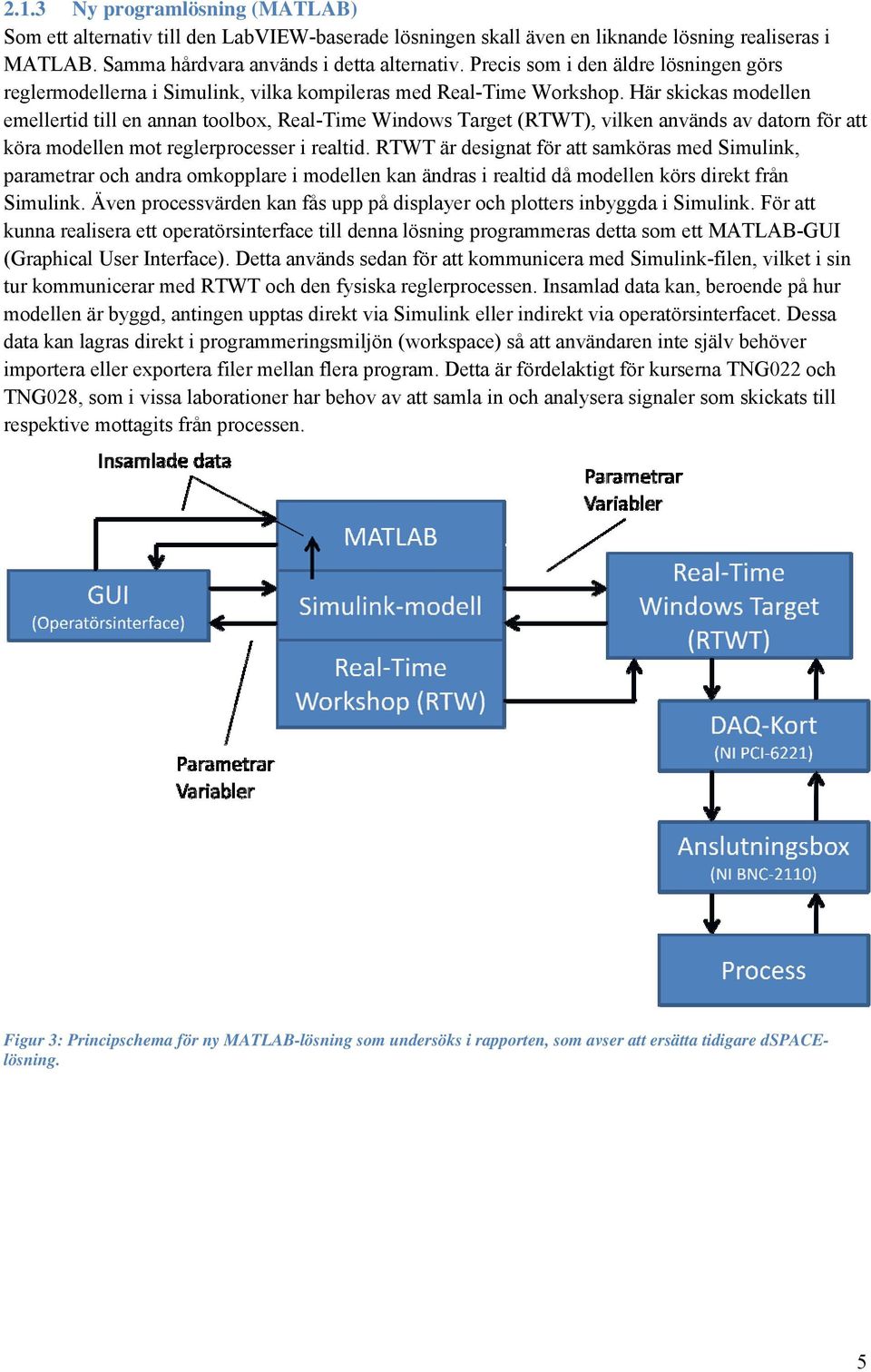 Här skickas modellen emellertid till en annan toolbox, Real-Time Windows Target (RTWT), vilken används av datorn för att köra modellen mot reglerprocesser i realtid.