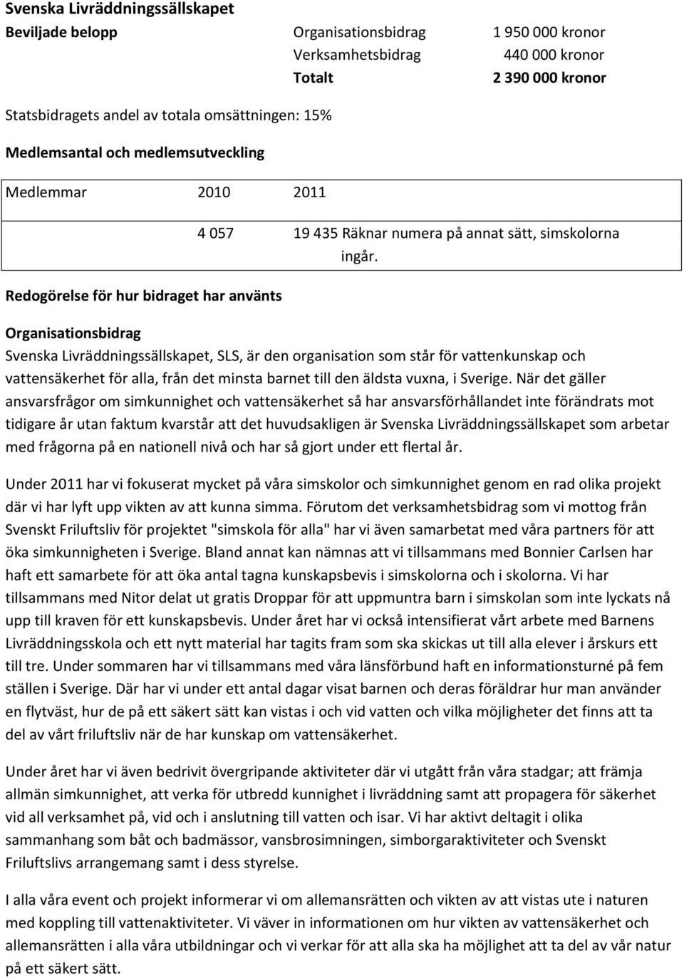 När det gäller ansvarsfrågor om simkunnighet och vattensäkerhet så har ansvarsförhållandet inte förändrats mot tidigare år utan faktum kvarstår att det huvudsakligen är Svenska Livräddningssällskapet