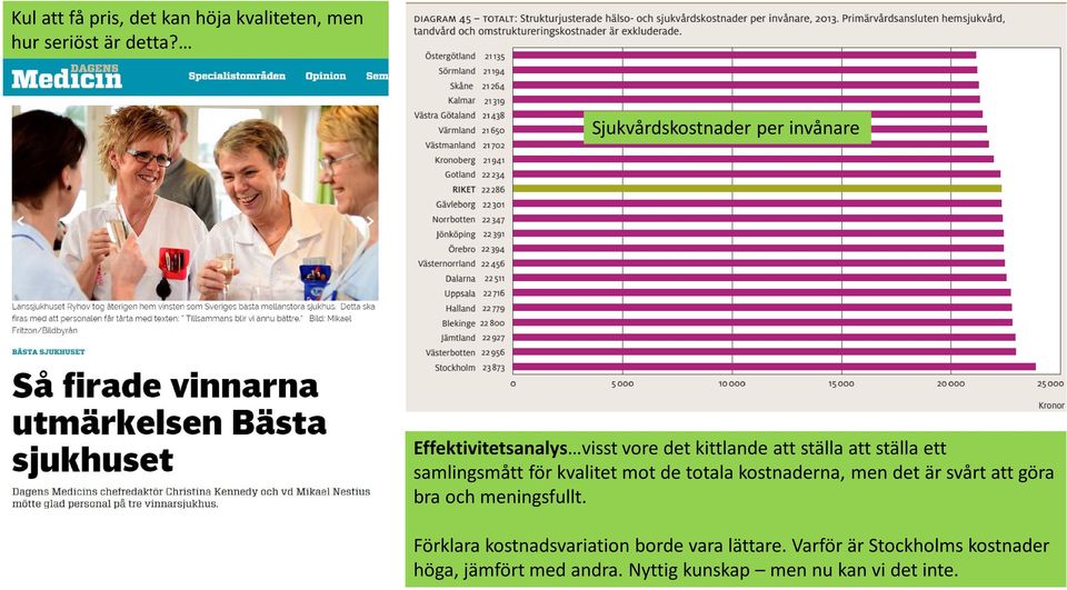 samlingsmått för kvalitet mot de totala kostnaderna, men det är svårt att göra bra och meningsfullt.