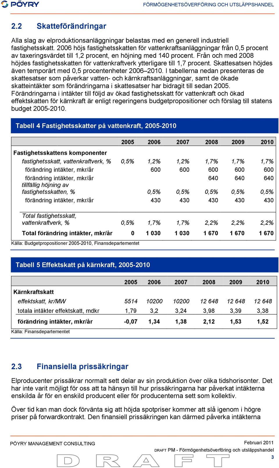 Från och med 2008 höjdes fastighetsskatten för vattenkraftverk ytterligare till 1,7 procent. Skattesatsen höjdes även temporärt med 0,5 procentenheter 2006 2010.