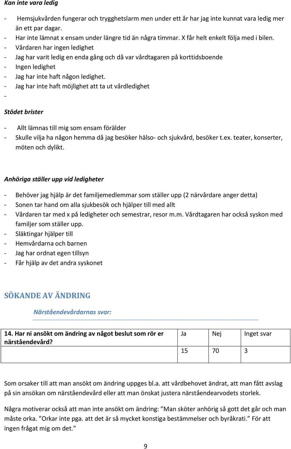 - Jag har inte haft möjlighet att ta ut vårdledighet - Stödet brister - Allt lämnas till mig som ensam förälder - Skulle vilja ha någon hemma då jag besöker hälso- och sjukvård, besöker t.ex.