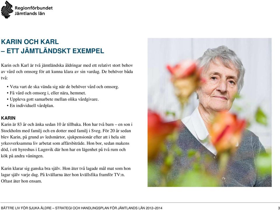 KARIN Karin är 83 år och änka sedan 10 år tillbaka. Hon har två barn en son i Stockholm med familj och en dotter med familj i Sveg.