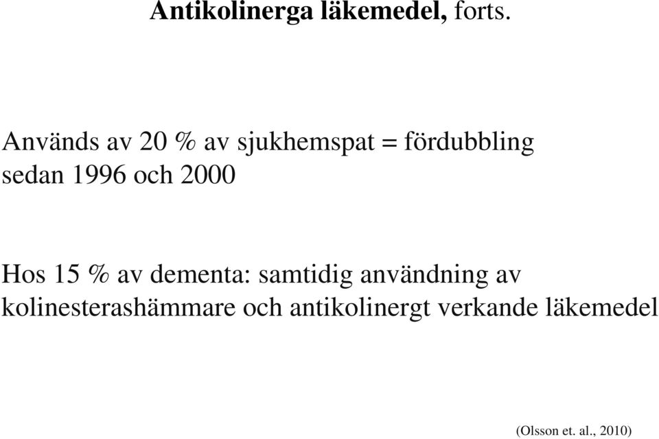 1996 och 2000 Hos 15 % av dementa: samtidig användning