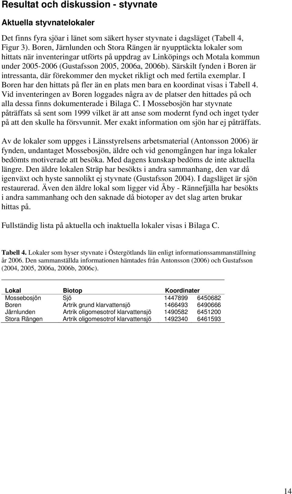 Särskilt fynden i Boren är intressanta, där förekommer den mycket rikligt och med fertila exemplar. I Boren har den hittats på fler än en plats men bara en koordinat visas i Tabell 4.