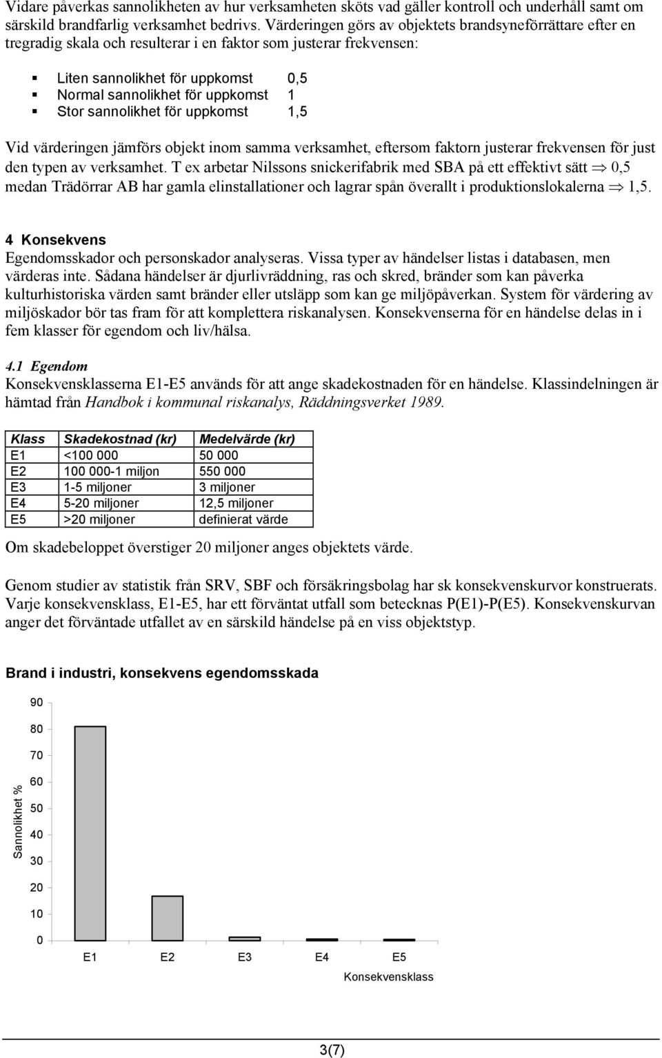 Stor sannolikhet för uppkomst 1,5 Vid värderingen jämförs objekt inom samma verksamhet, eftersom faktorn justerar frekvensen för just den typen av verksamhet.