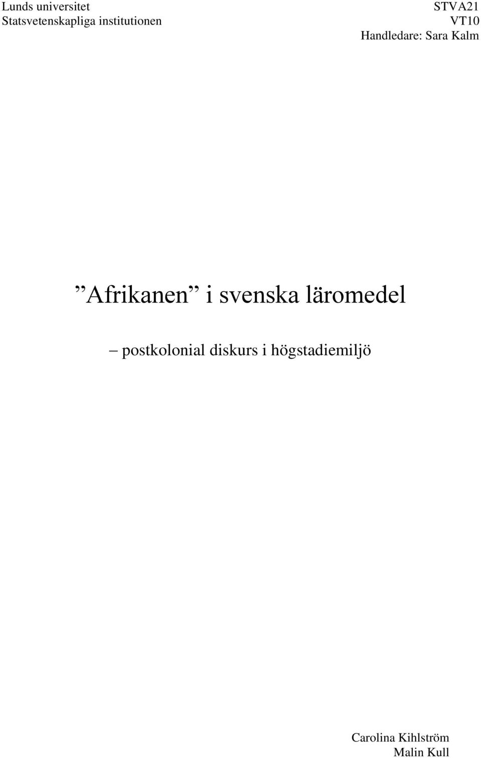 Kalm Afrikanen i svenska läromedel