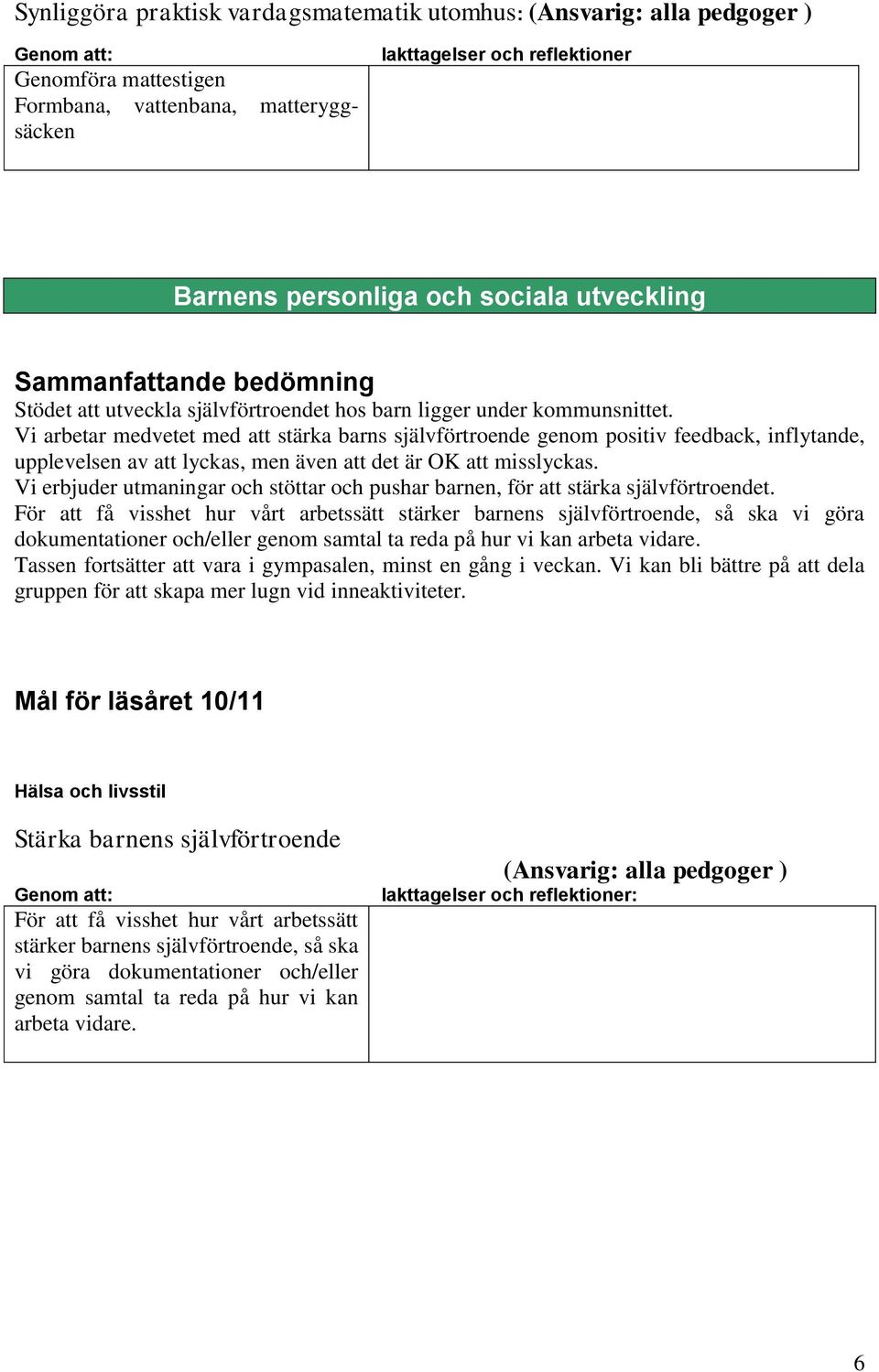 Vi arbetar medvetet med att stärka barns självförtroende genom positiv feedback, inflytande, upplevelsen av att lyckas, men även att det är OK att misslyckas.