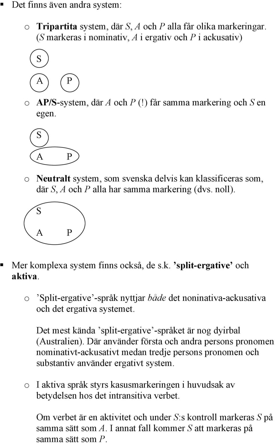 o plit-ergative -språk nyttjar både det noninativa-ackusativa och det ergativa systemet. Det mest kända split-ergative -språket är nog dyirbal (ustralien).