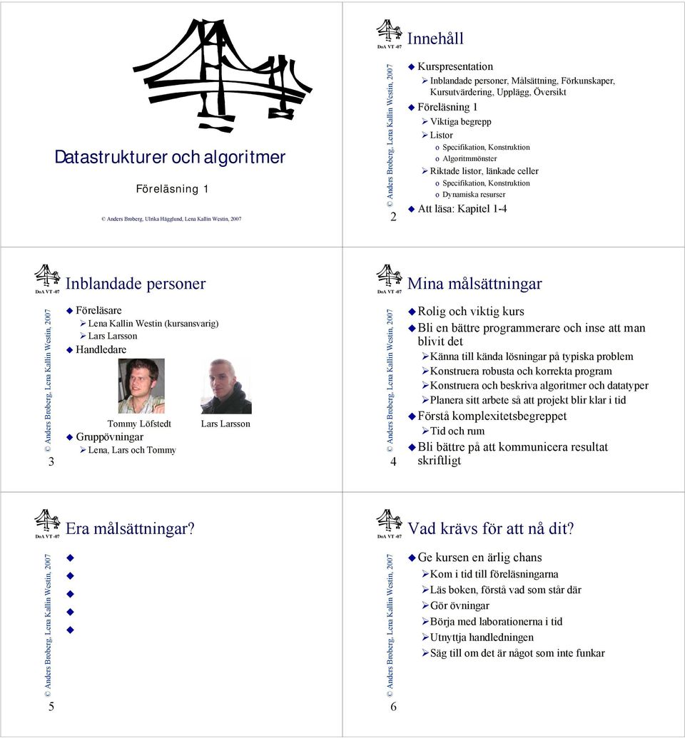 Kapitel 1-4 Inblandade personer Mina målsättningar 3 Föreläsare Lena Kallin Westin (kursansvarig) Lars Larsson Handledare Tommy Löfstedt Gruppövningar Lena, Lars och Tommy Lars Larsson 4 Rolig och