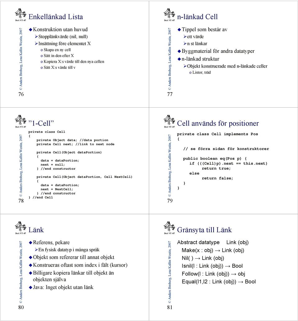 Cell { private Object data; //data portion private Cell next; //link to next node private Cell(Object dataportion) { data = dataportion; next = null; } //end constructor private Cell(Object