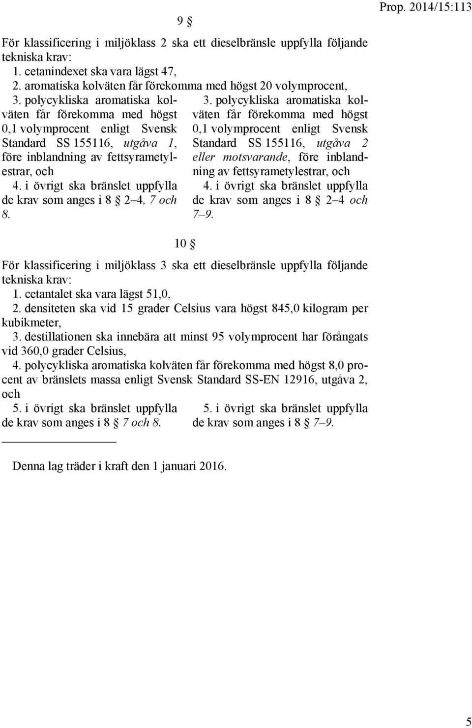 polycykliska aromatiska kol- 0,1 volymprocent enligt Svensk 0,1 volymprocent enligt Svensk Standard SS 155116, utgåva 1, Standard SS 155116, utgåva 2 före inblandning av fettsyrametylestrar, ning av