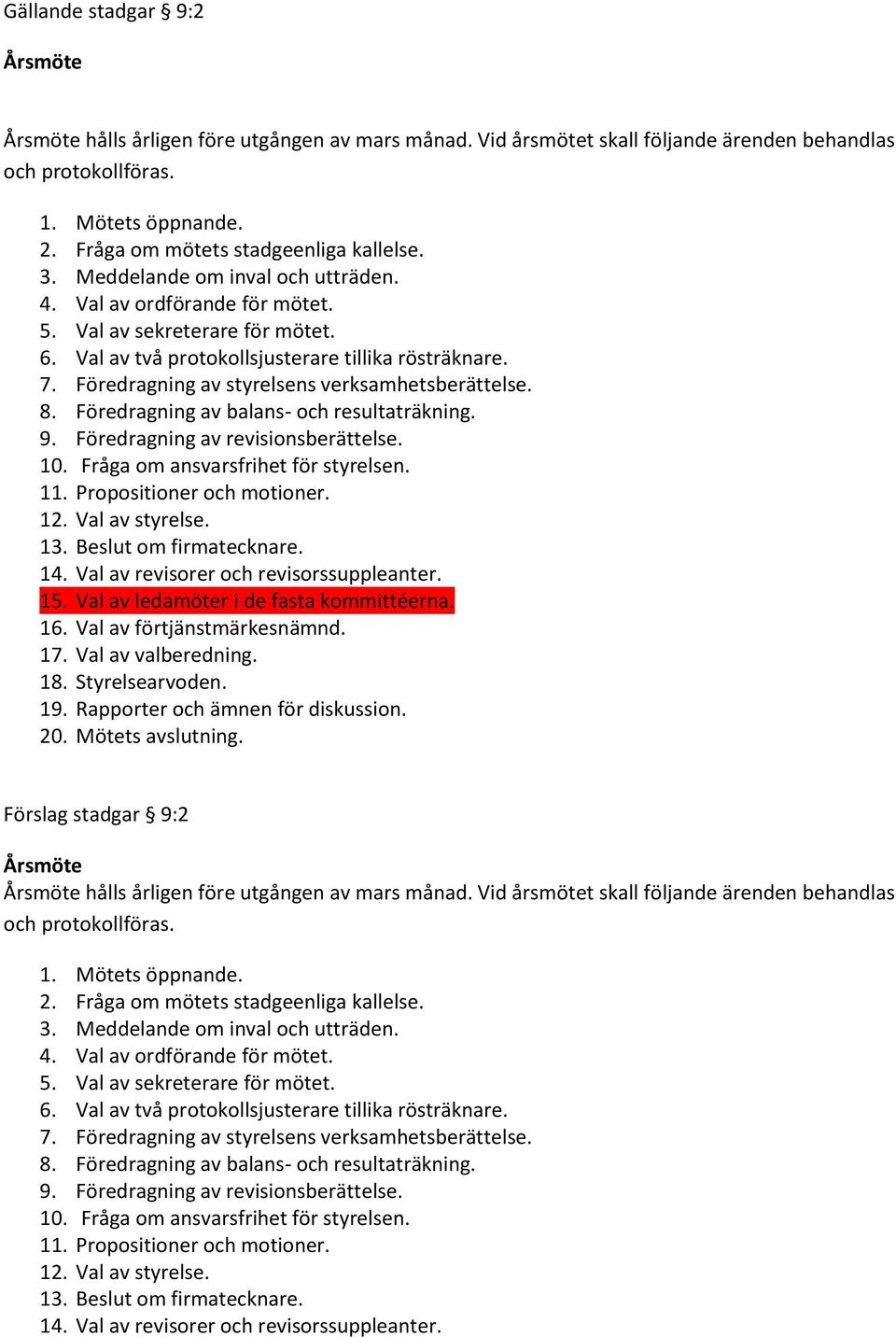 Föredragning av styrelsens verksamhetsberättelse. 8. Föredragning av balans- och resultaträkning. 9. Föredragning av revisionsberättelse. 10. Fråga om ansvarsfrihet för styrelsen. 11.