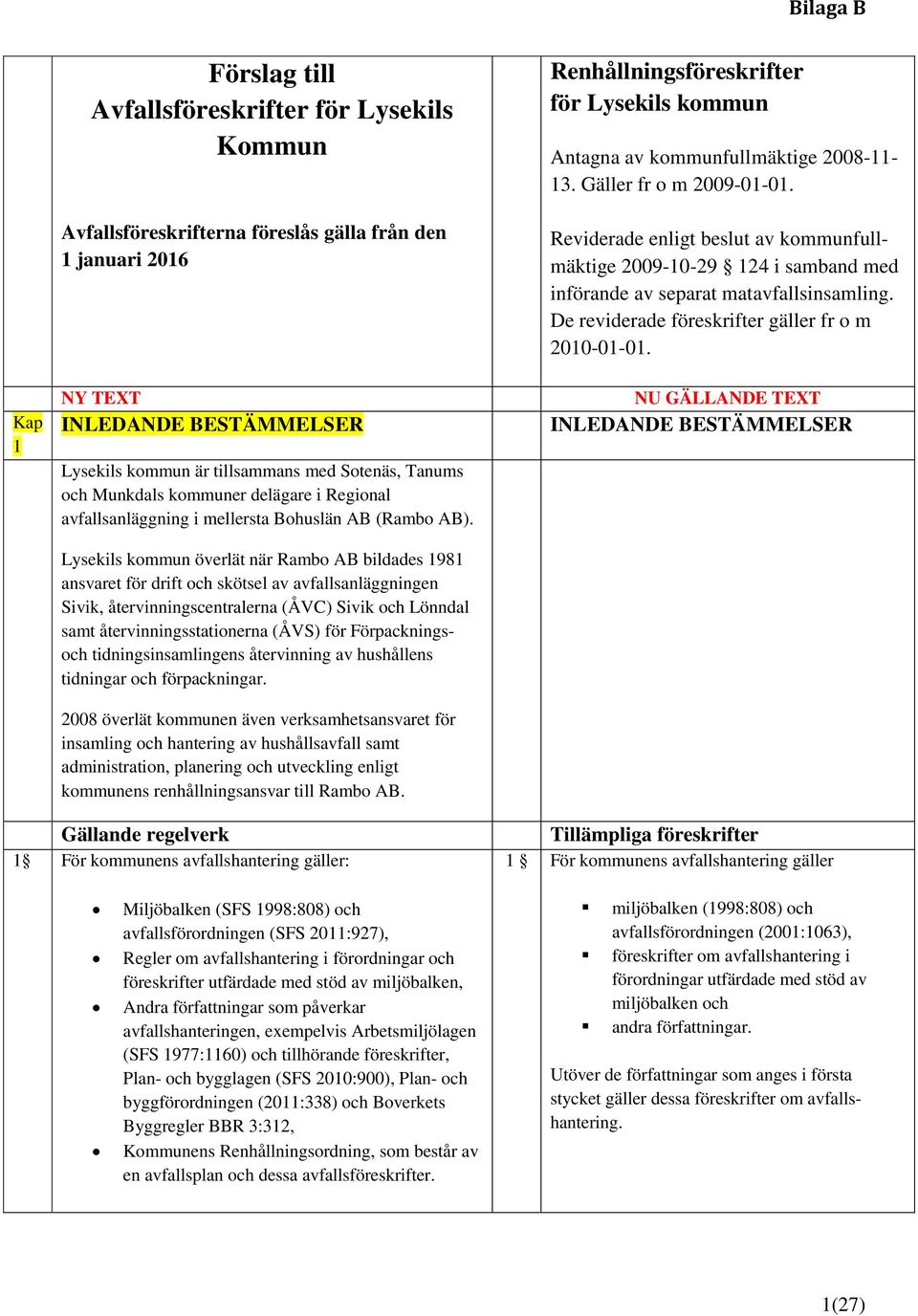 Lysekils kommun överlät när Rambo AB bildades 1981 ansvaret för drift och skötsel av avfallsanläggningen Sivik, återvinningscentralerna (ÅVC) Sivik och Lönndal samt återvinningsstationerna (ÅVS) för