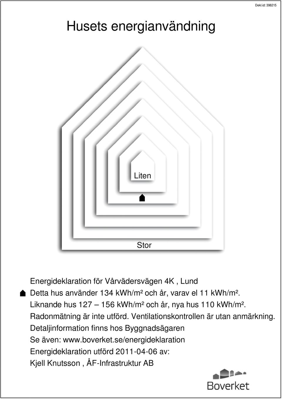 Radonmätning är inte utförd. Ventilationskontrollen är utan anmärkning.