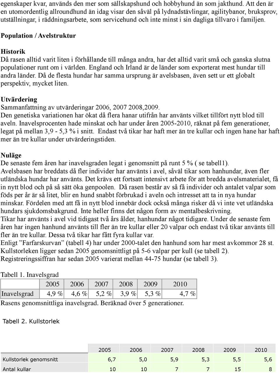 i familjen. Population / Avelstruktur Historik Då rasen alltid varit liten i förhållande till många andra, har det alltid varit små och ganska slutna populationer runt om i världen.