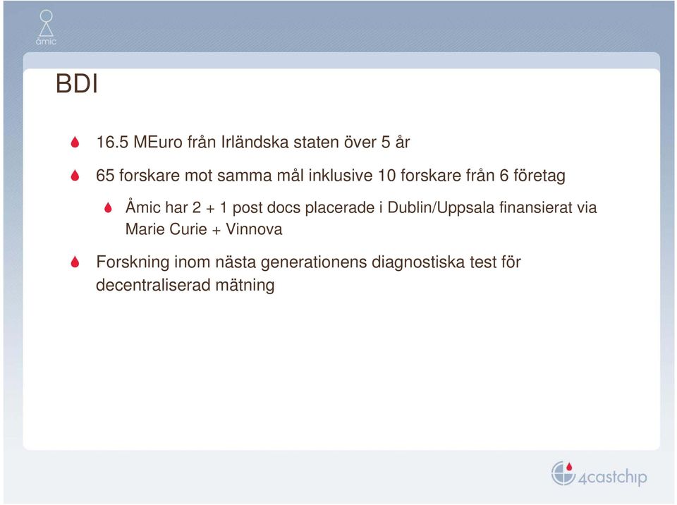 inklusive 10 forskare från 6 företag Åmic har 2 + 1 post docs