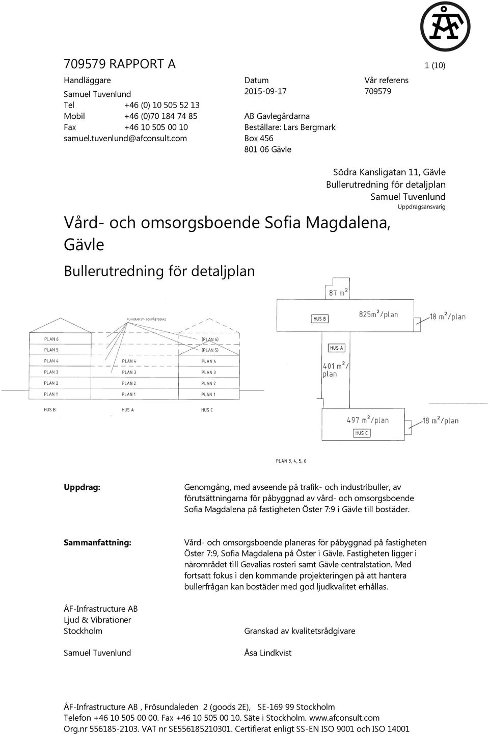 Vård- och omsorgsboende Sofia Magdalena, Gävle Bullerutredning för detaljplan Uppdrag: Genomgång, med avseende på trafik- och industribuller, av förutsättningarna för påbyggnad av vård- och