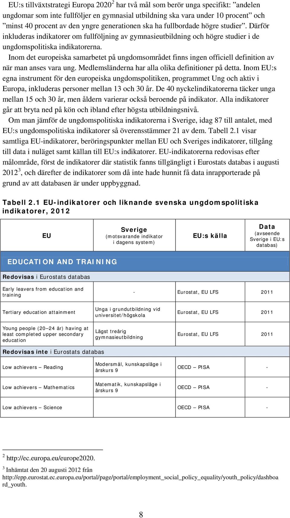 Inom det europeiska samarbetet på ungdomsområdet finns ingen officiell definition av när man anses vara ung. Medlemsländerna har alla olika definitioner på detta.