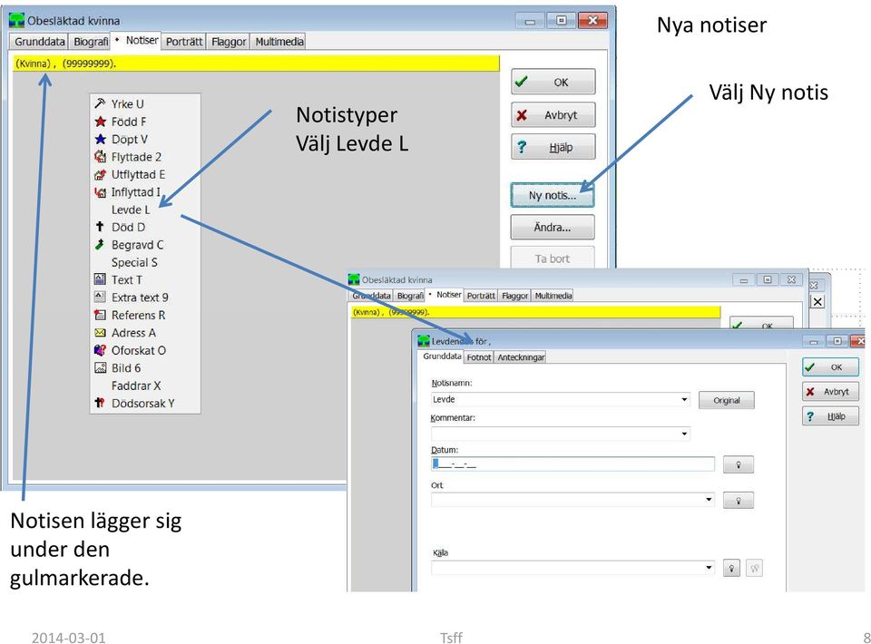 Notisen lägger sig under