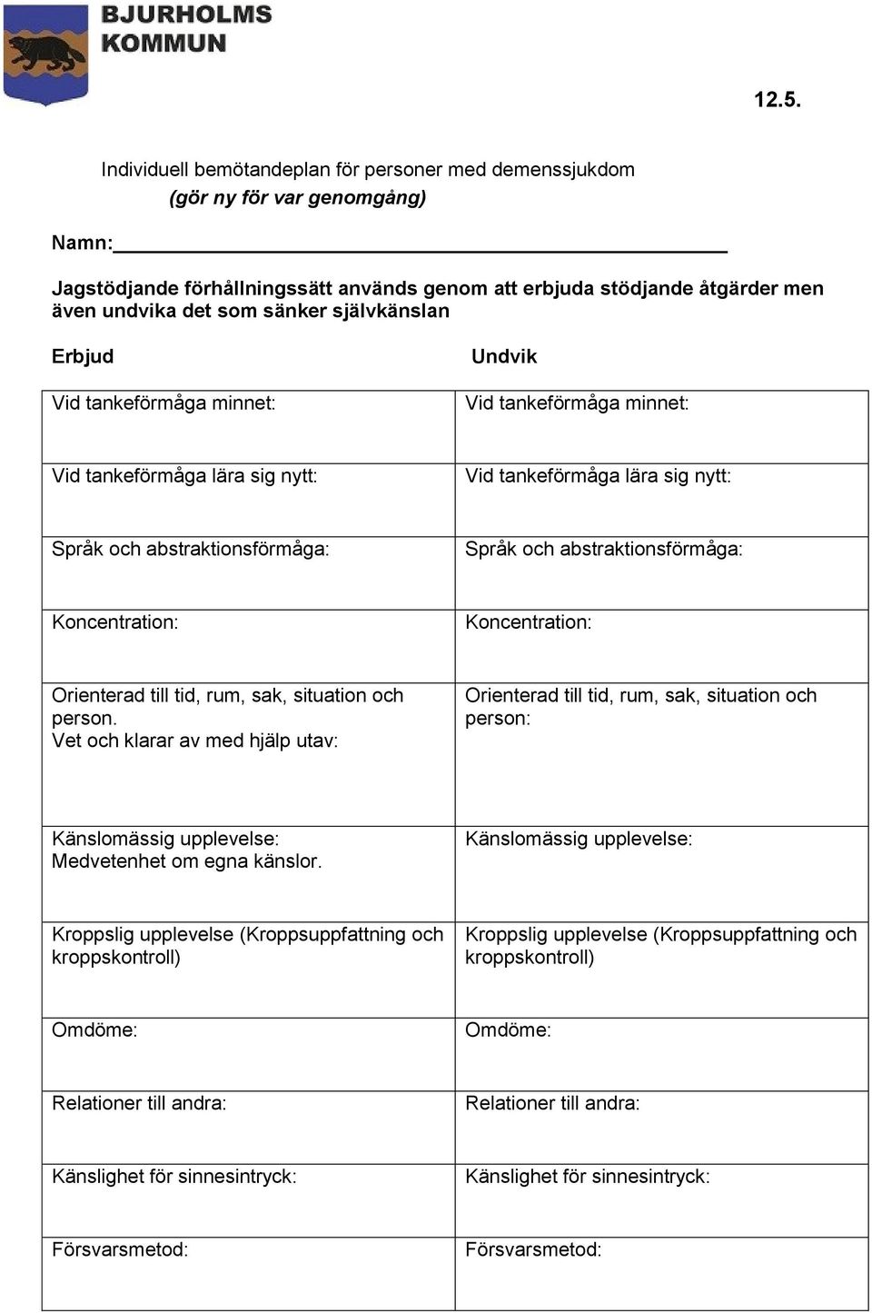 abstraktionsförmåga: Koncentration: Koncentration: Orienterad till tid, rum, sak, situation och person.