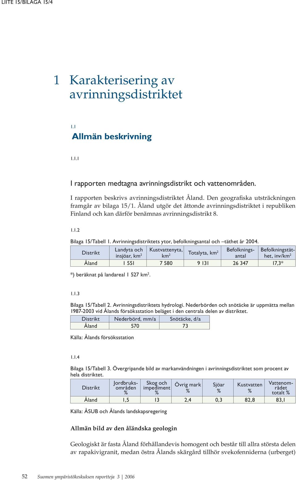 Avrinningsdistriktets ytor, befolkningsantal och täthet år 2004.