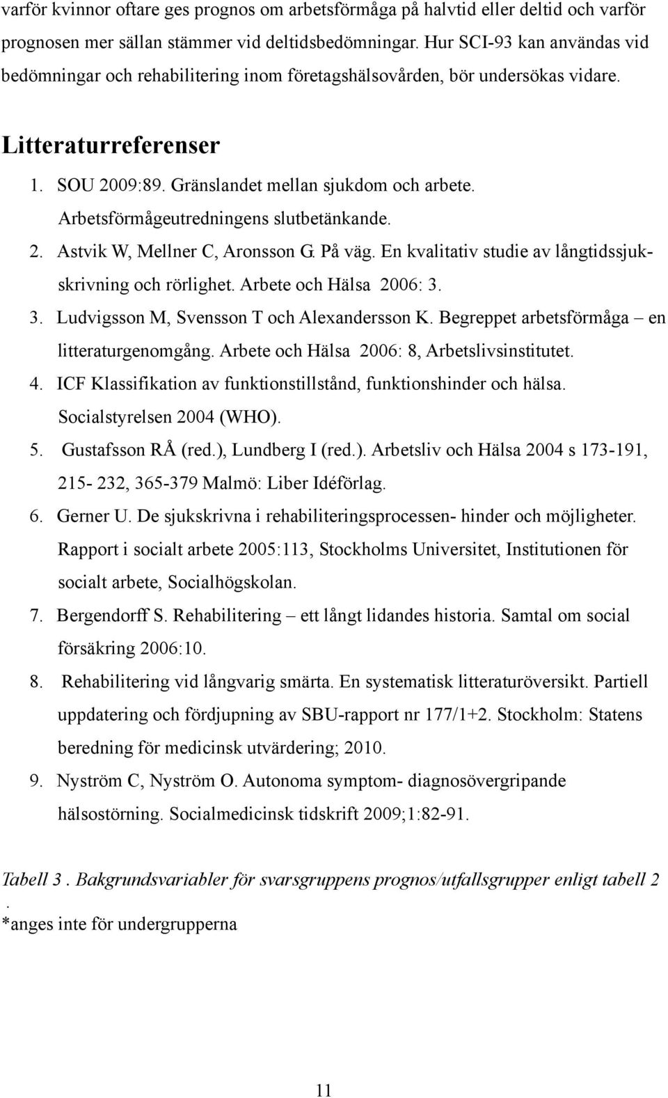 Arbetsförmågeutredningens slutbetänkande. 2. Astvik W, Mellner C, Aronsson G. På väg. En kvalitativ studie av långtidssjukskrivning och rörlighet. Arbete och Hälsa 2006: 3.